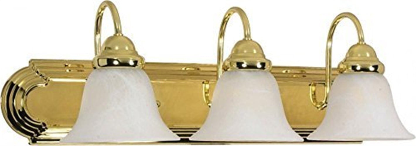 3-Lights Vanity Light Bar Racetrack Style in Polished Brass Finish Nuvo 60-308 
