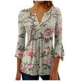 thumbnail image 2 of Fiudx Liquidación de Ofertas Flash Camiseta Estampada a La Moda para Mujer, Blusa con Mangas 3/4, Camisetas Informales con Cuello En V, 2 of 5