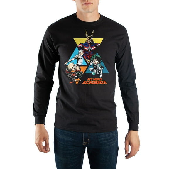 Mens Black My Hero Academia Anime Long Sleeve Graphic Tee Shirt-L
