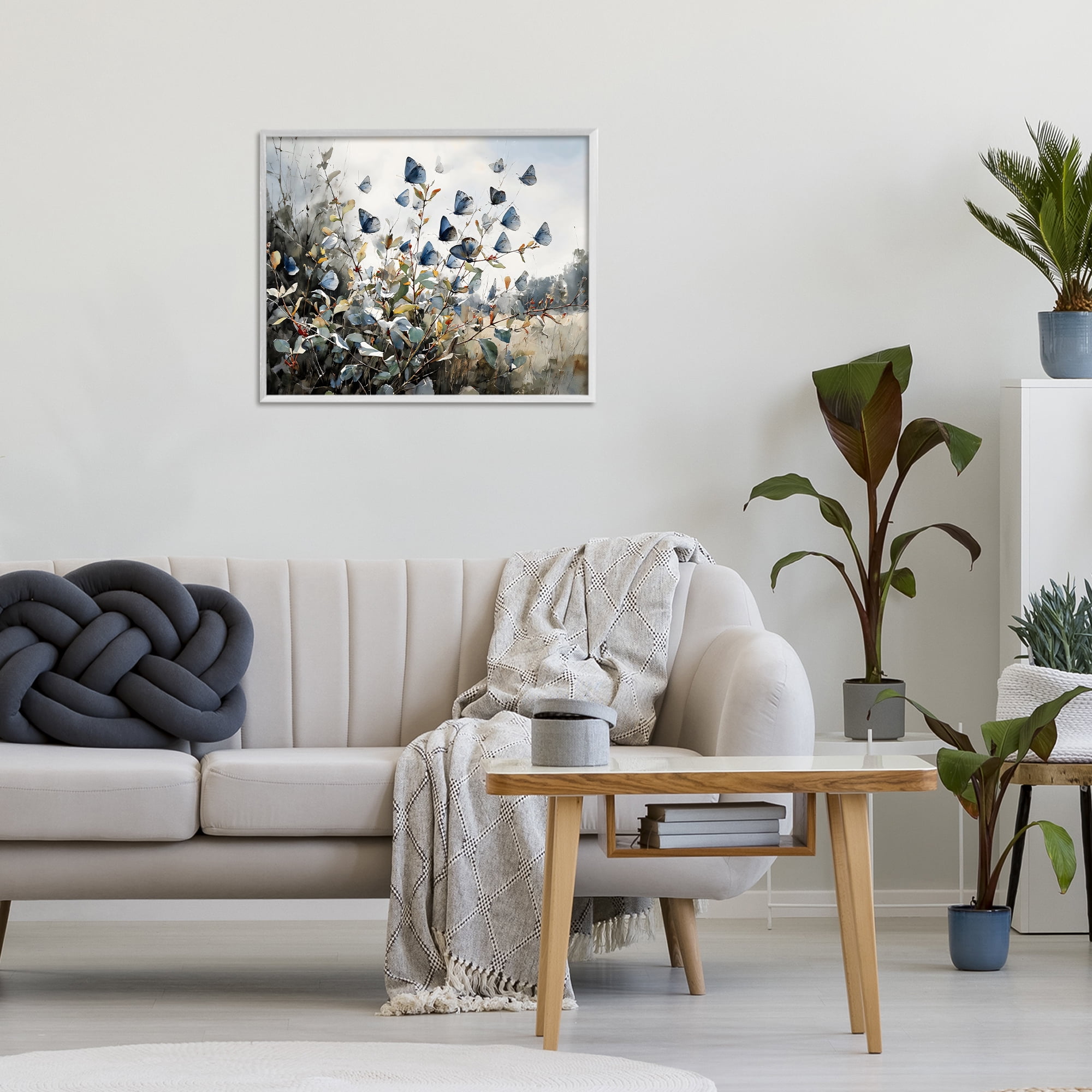 Stupell Industries Blue Butterflies Among Meadow Leaves White Framed Giclee Art, design by Franklyn Gregory