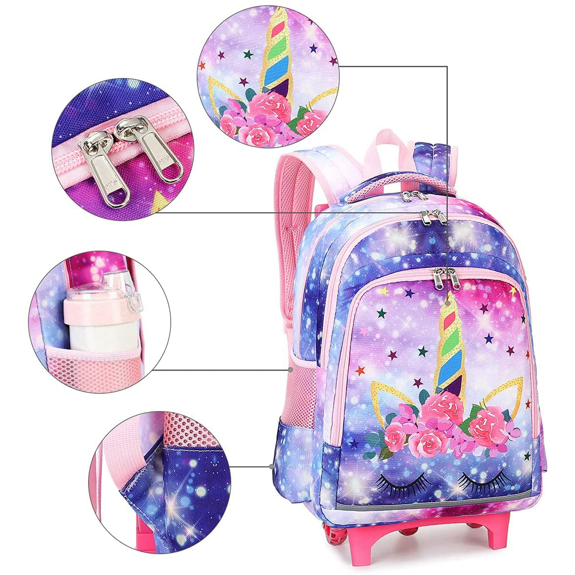 Rolling Backpack Girls Roller Bag with Wheels Kids School Bags Wheeled Backpack Galaxy Walmart