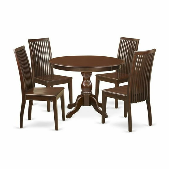 East West Furniture HBIP5-MAH-W 5 Piece Kitchen Table Set - Mahogany Wood Dining Table and 4 Mahogany Dining Room Chairs with Slatted Back - Mahogany Finish