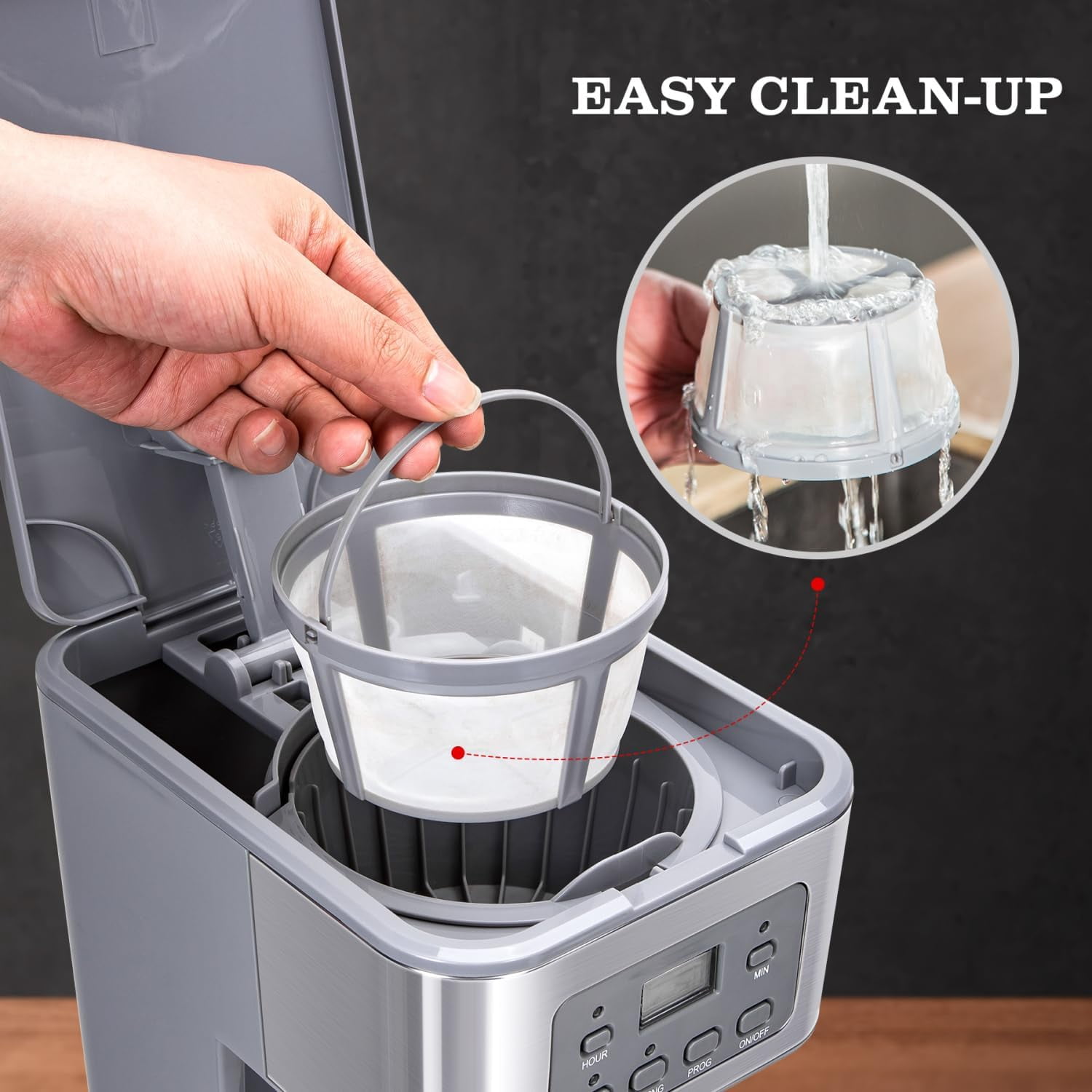 12-Cup Programmable Coffee Maker, Regular & Strong Brew Drip Coffee Machine for Home and Office, Glass Carafe, Pause & Serve, Auto Shut Off, Gray & Stainless Steel
