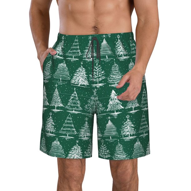 Balery Christmas Trees Traje de Baño Estilo Hawaiano para Hombre, Shorts de Secado Rápido con Bolsillos-3X-Large