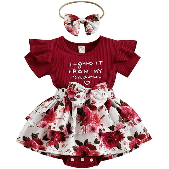MAMOWEAR Baby Girl Outfits Summer Romper Shorts Set "I Got It from My Mama" Floral Clothes for Girls