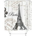 thumbnail image 3 of 4Pcs Paris Eiffel Tower Shower Curtain Sets Bathroom Set Decor with Non-Slip Rugs Bath U-Shaped Mat Toilet Lid Cover Waterproof Vintage Word Art Bathroom Curtains Shower Set with 12 Hooks, 3 of 7