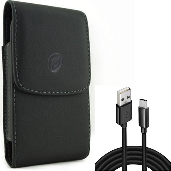 10ft USB Cable w Case Belt Clip for Samsung Galaxy S20 Plus - Type-C Charger Cord Power Wire, Leather Holster Cover Pouch fits Samsung Galaxy S20 Plus