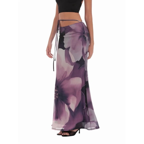 Womens Floral Mesh Maxi Skirt Elastic High Waisted Boho Elegant Mermaid Long Skirts for Women S