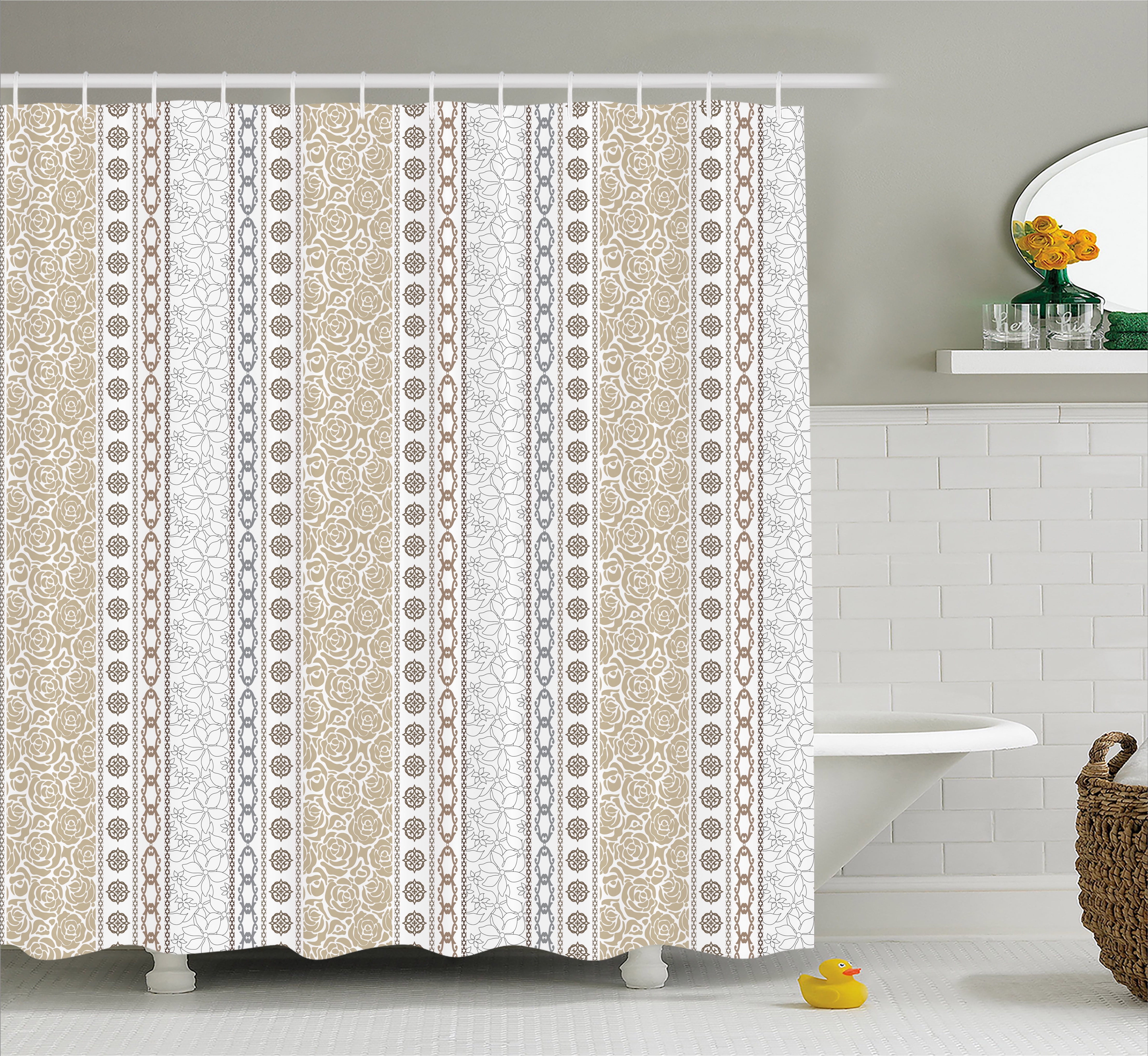 Rose Shower Curtain, Vintage Vertical Borders With Abstract Blossoms And Rose Shower Curtain, Vintage Vertical Borders With Abstract Blossoms And