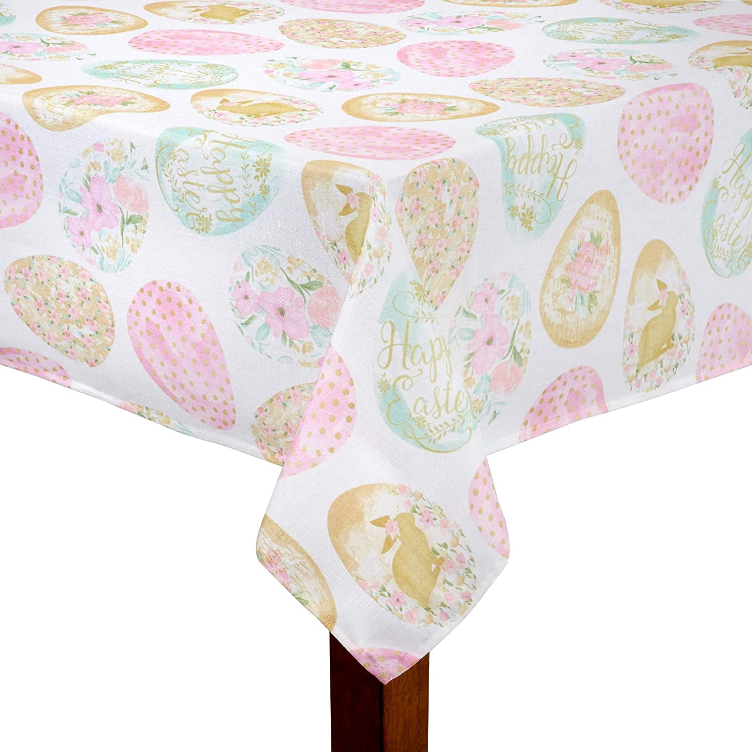 Easter Egg Delight Colorful Pastel Print Polyester Fabric Tablecloth