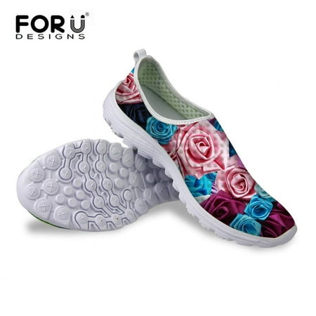 

FORUDESIGNS Summer Popular Women Super Light Mesh Shoes Flower Pattern Breathable Slip-on Flats Female Casual Beach Water Shoes