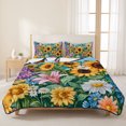 thumbnail image 3 of Twin XL Quilt Set 68''x98'', Yellow Sunflower Lightweight Bedspread Coverlet Set with 2 Pillow Shams, Wildflower Daisy Country Farm Pastoral Breathable All Season Quilt Bedding for Dorm/Guest Room, 3 of 9