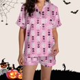 thumbnail image 5 of XIAONU Skull Heart Print Pajama Set For Women Short Sleeve Button Down Casual Nightwear Outfit Set, 5 of 6