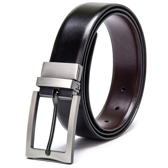 Men's Dress Belt Genuine Leather Reversible Rotated Buckle with 1.25" Wide Strap - Black/Brown