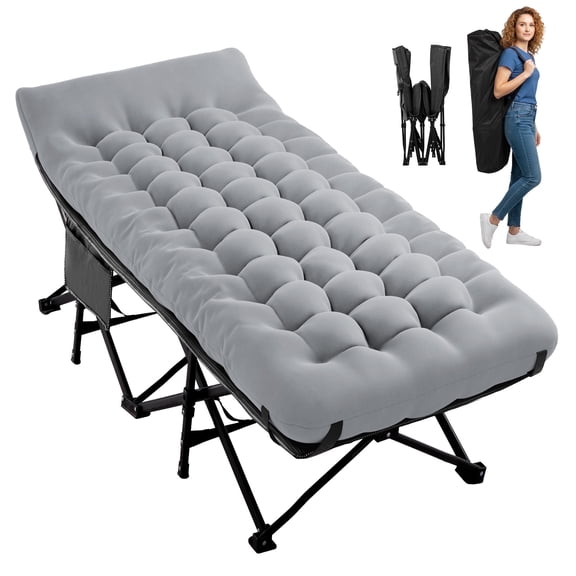 NAPWANT Folding Camping Cot for Adults with Mattress - 1200D Oxford Portable Cot Bed with Carry Bag for Camping, Hiking, Travel, Guest , Grey