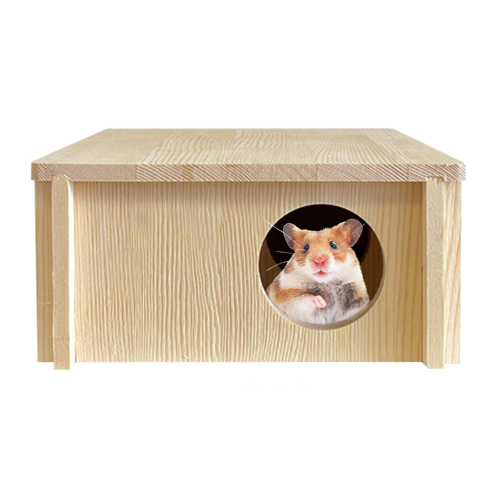Hamster Wooden House Maze with Removable Roof, Multi Room Tunnel Exploring Toys Hideout Cage for Gerbils Rat Guinea Sleeping Exercise