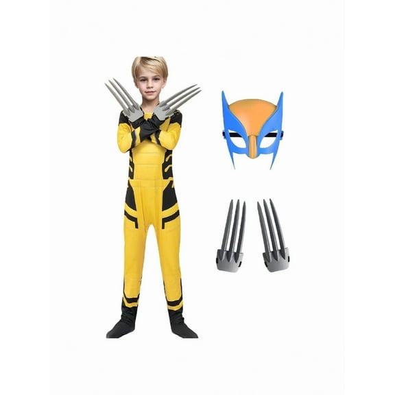 Wolverine Custom Boys Hero Yellow Bodysuit Halloween Cosplay Spandex Jumpsuit with Mask 5-12 Years