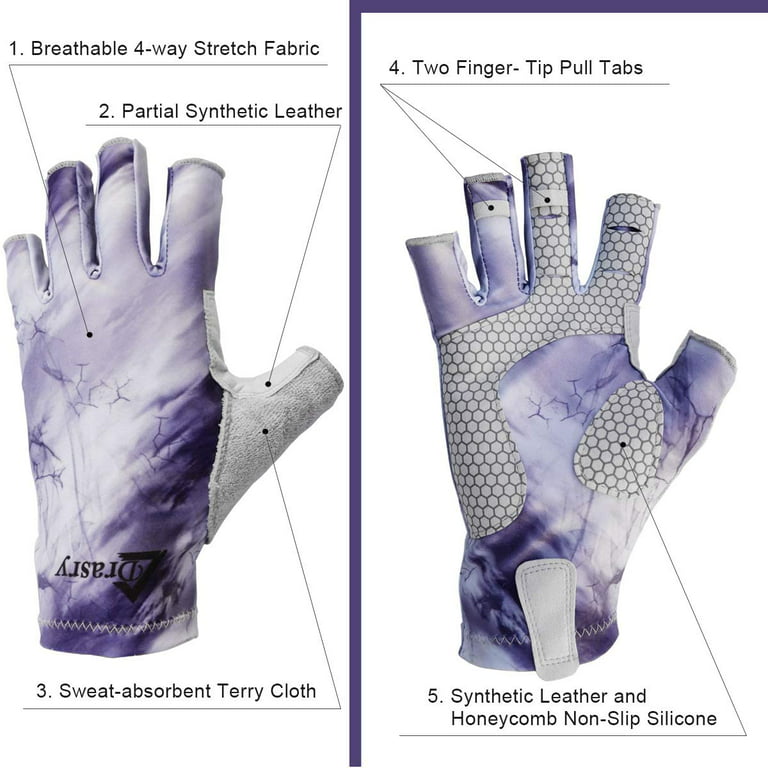 Drasry UV Gloves Fingerless UPF 50+ SPF Sun Protection for Fishing Kayaking Hiking Sailing Glove, Adult Unisex, Size: One size, Purple