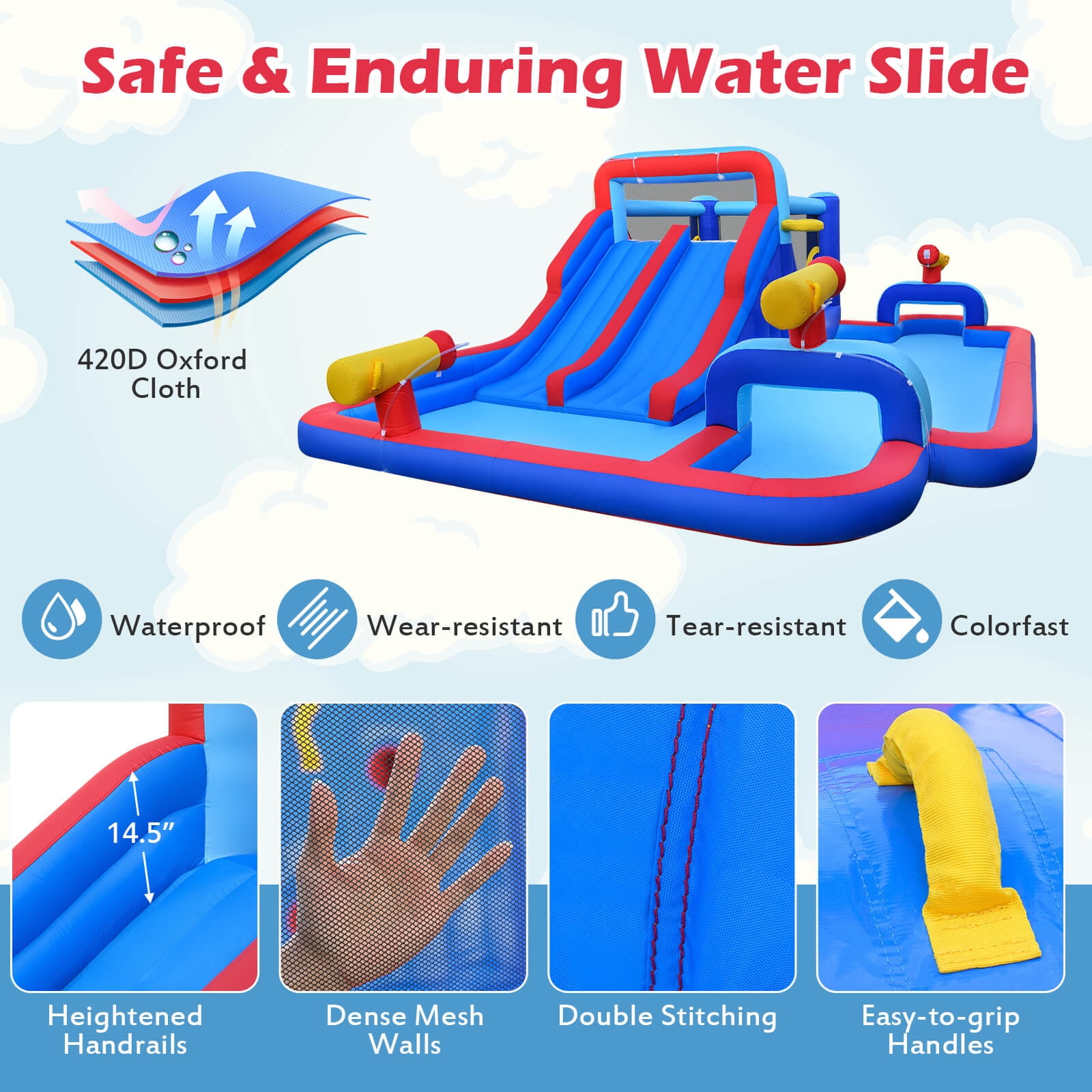 Costway Inflatable Water Slide Park Kids Bounce House Splash Pool with 750W Blower