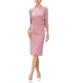 thumbnail image 1 of Robes de Travail pour Femmes Manches 3/4 Col en V Élégante Ceinturée Robe Midi Formelle m Rose, 1 of 6