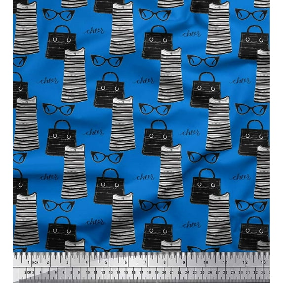 Soimoi Blue polyester Crepe Fabric Dress,Specs & Handbag Women Fabric Prints By Yard 52 Inch Wide