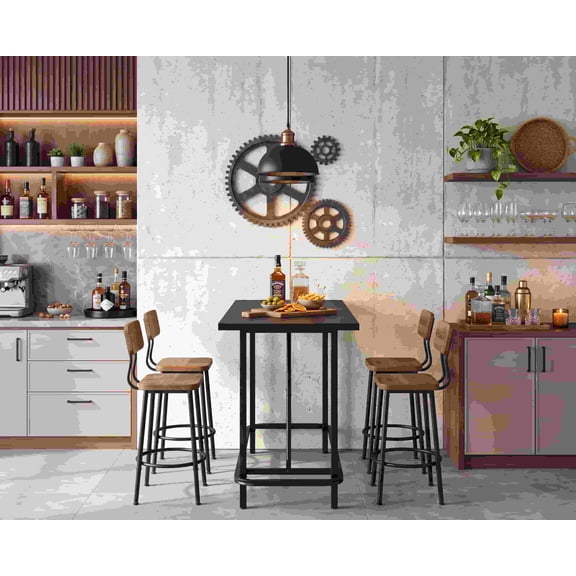 Finmind Style Bar Table, 63-inch Counter Height Table with Sturdy Metal Frame, Modern Industrial Home Bar Unit for Kitchen, Dining Room, Black