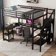thumbnail image 2 of Black Metal Full Loft Bed - Full Size w/ Wardrobe, Desk, USB &amp; LED Lights - Space-Saving Bedroom Furniture for Teens &amp; Adults - 93"L x 57.5"W, 2 of 17