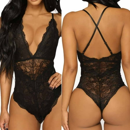 

Women Sexy One Piece Pajamas Lingerie Sleepwear Lace Bodysuit Nightwear