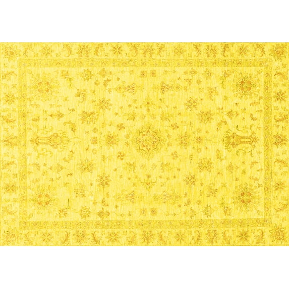 Ahgly Company Machine Washable Indoor Rectangle Oriental Yellow Traditional Area Rugs, 3' x 5'