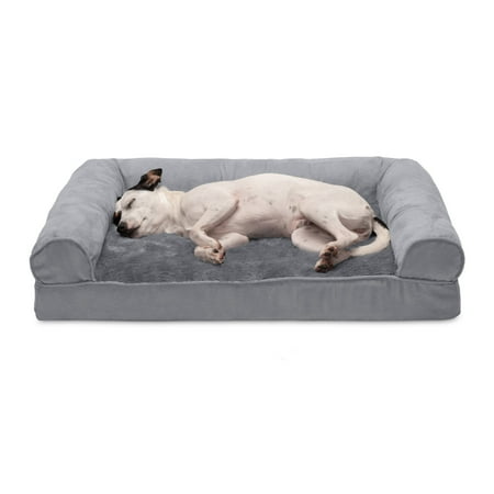UPC: 0842229125092 | FurHaven Pet Products Plush & Suede Full Support Sofa Dog Bed – Gray Medium
