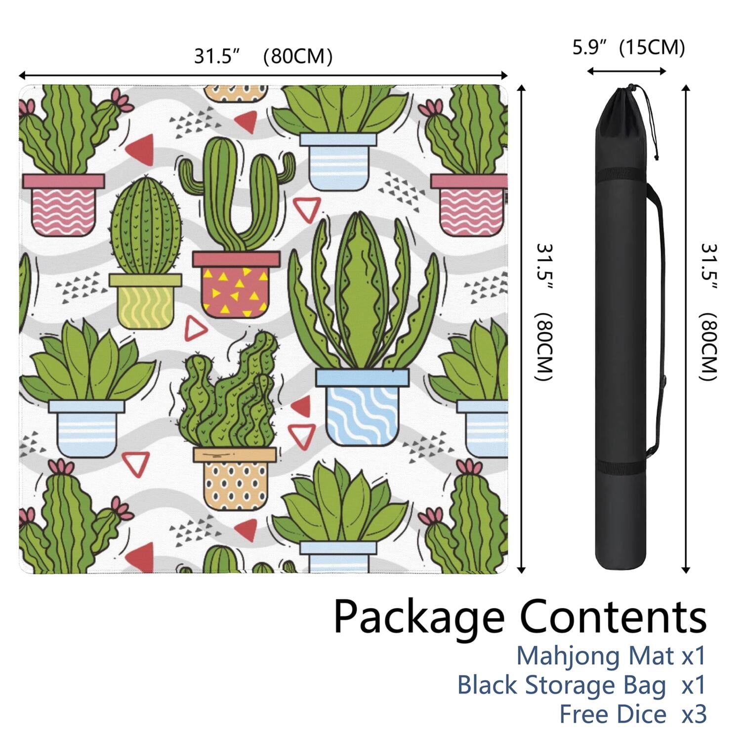 Square Botanical Style Mahjong Mat 31.5 Inches Crafted from Premium Rubber Featuring Anti-Slip Backing Grip and Noise Reduction Qualities for Multi-Game Table Protection