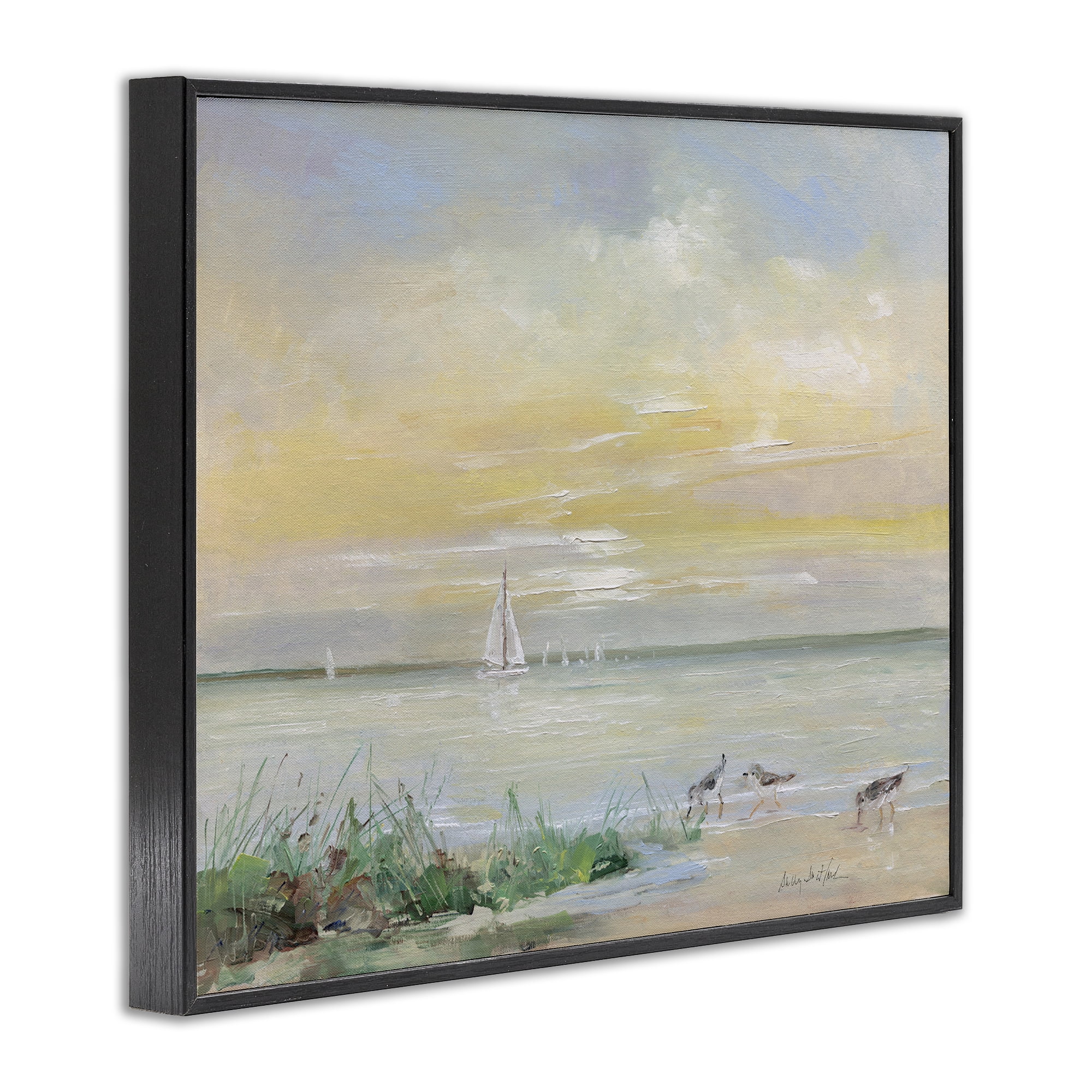 Stupell Industries Sailboats & Sanderlings Shore Black Framed Giclee Art, design by Sally Swatland