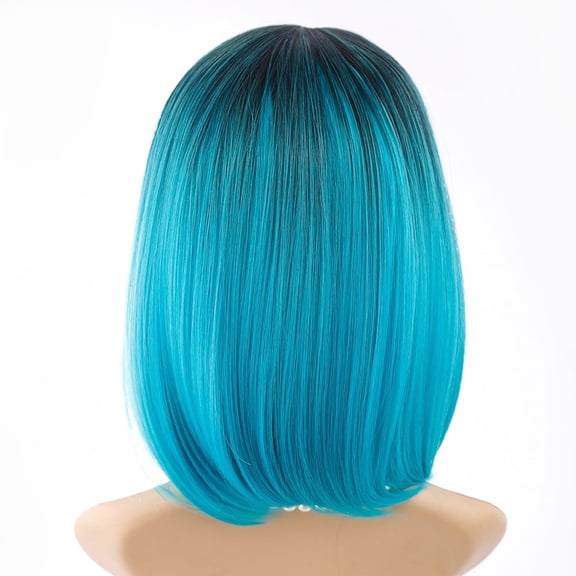 Easter Ombre Bob Wig, Black to Sky Blue - Black Pink Hair Straight Bob Wigs Synthetic Hair Short Party Hair Wig Sky Blue Pullover Toupee St. Patrick'S Day, Wedding, Season, Anniversary