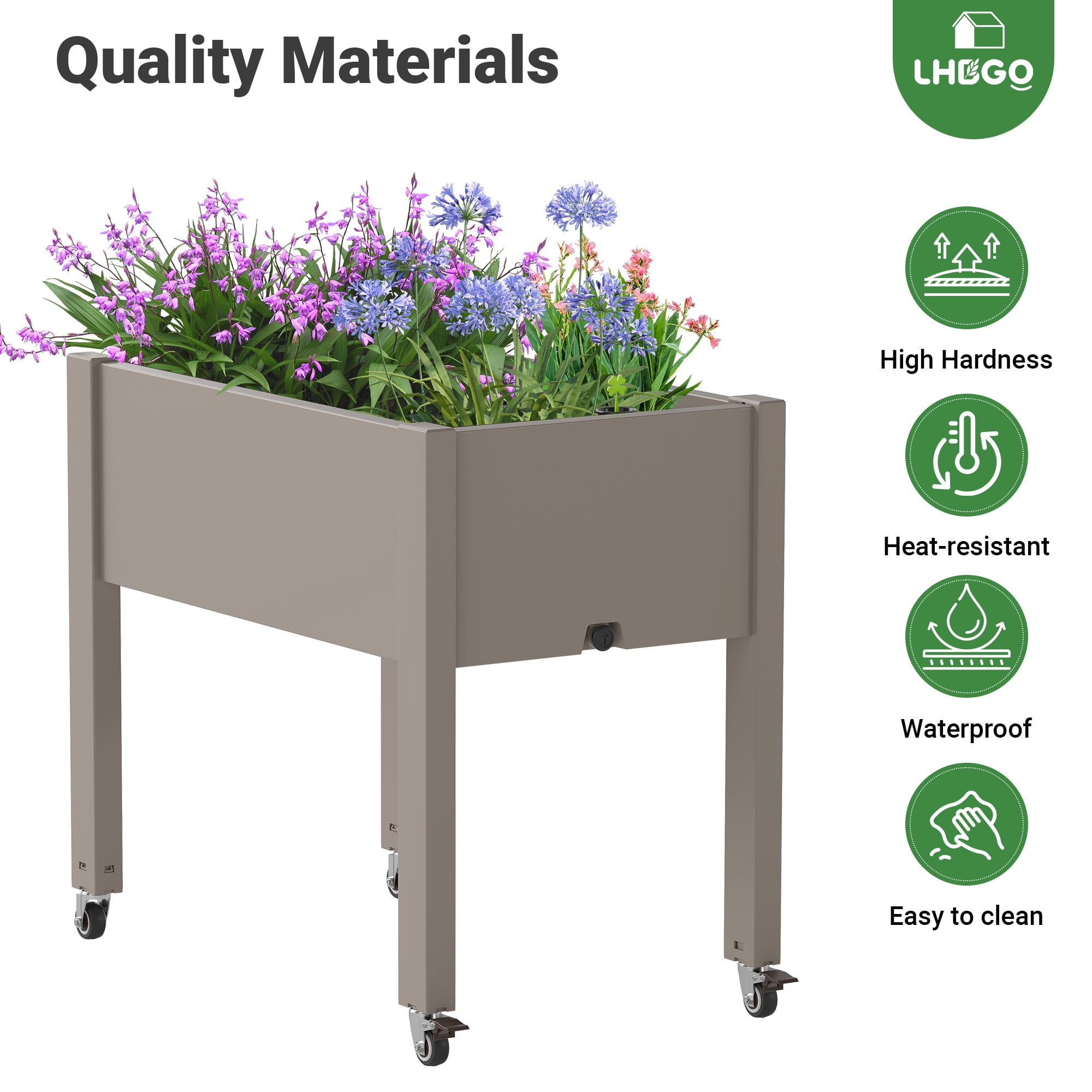 Nihsuao 30in Large Raised Garden Bed with Wheels, Outdoor Elevated Planter with Weatherproof Resin, Effective Drainage for Backyard, Patio and Balcony, Gray