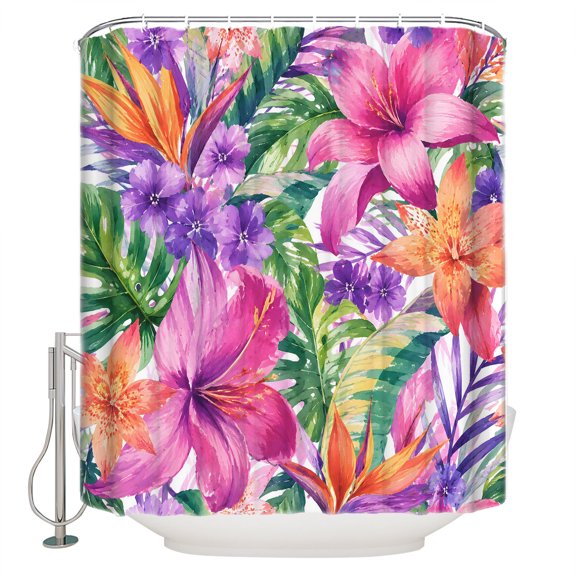 Watercolor Wildflowers Bathroom Shower Curtains with 12 Hooks Polyester Waterproof Shower Curtain for Stalls and Bathtubs Summer Botanical Tropical Plants Decorative Bathroom Curtain 66x72 Inches