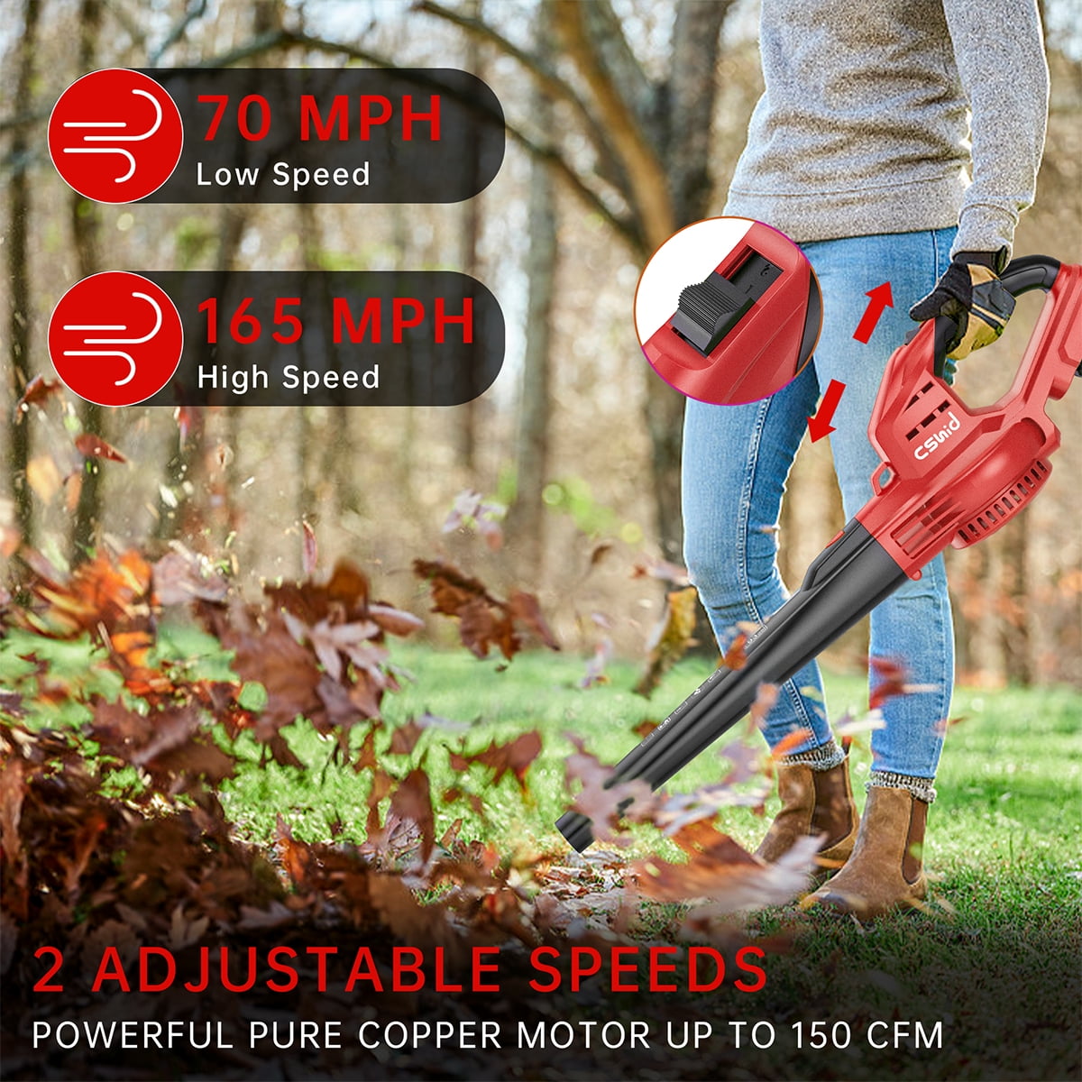 Cordless Leaf Blower, 20V Handheld Electric Leaf Blowers with 2 x Battery & Charger, 2 Speed Mode, 320CFM 165MPH, Lightweight Battery Powered Leaf Blowers for Leaf/Snow/Dust Blowing, Red