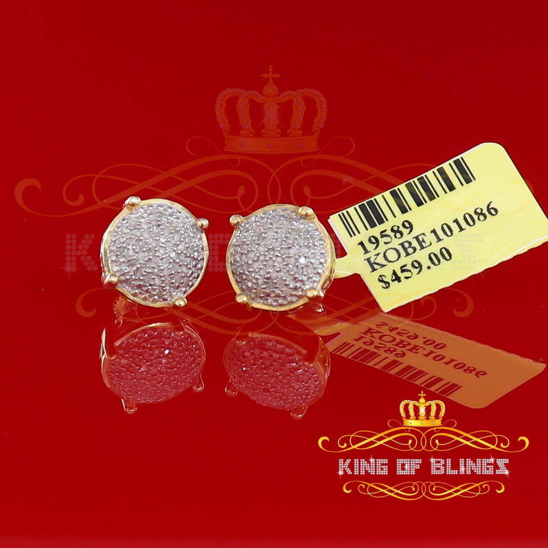 King of Bling's 0.25ct Diamond 925 Sterling Silver Yellow For Men's/Women's Stud Round Earrings