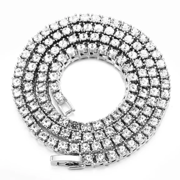 FEEL STYLE Unisex 4MM Width Cubic Zirconia Silver-Plated Alloy Tennis Chain Necklace for Men Women 18"