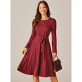 thumbnail image 3 of DARING DIVA Puff Long Sleeve Tie Waist Knee Length Dress S Wine Red, 3 of 6
