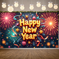 thumbnail image 5 of Colorful Design Happy New Year Banner Festive Fireworks Celebration Backdrop for New Year Party Indoor Decoration Holiday Event, 5 of 9