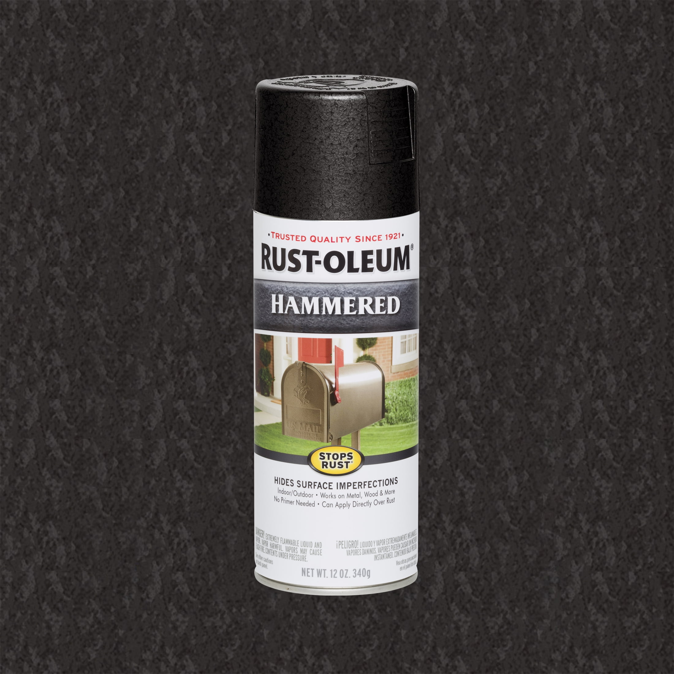 (6 pack) Black, Rust-Oleum Stops Rust Hammered Spray Paint-7215830, 12 oz