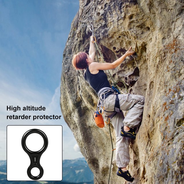 Climbing Descender Downhill Camping Hiking Outdoor Rescue Caving Slow Eight Ring Aluminum Alloy Portable Safety Hook Rigging Protector Black