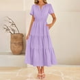 thumbnail image 6 of Meichang Women's Summer Midi Dresses Short Sleeve Notch V Neck Pleated Waist A Line Dress Swing Casual Tiered Long Dress Wedding Guest Dresses, 6 of 9