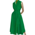 thumbnail image 1 of Robe Sans Manches à Imprimé Uni pour Femme, Boutonnée, Taille Élastique, avec Poches, Col Rabattu, 1 of 6