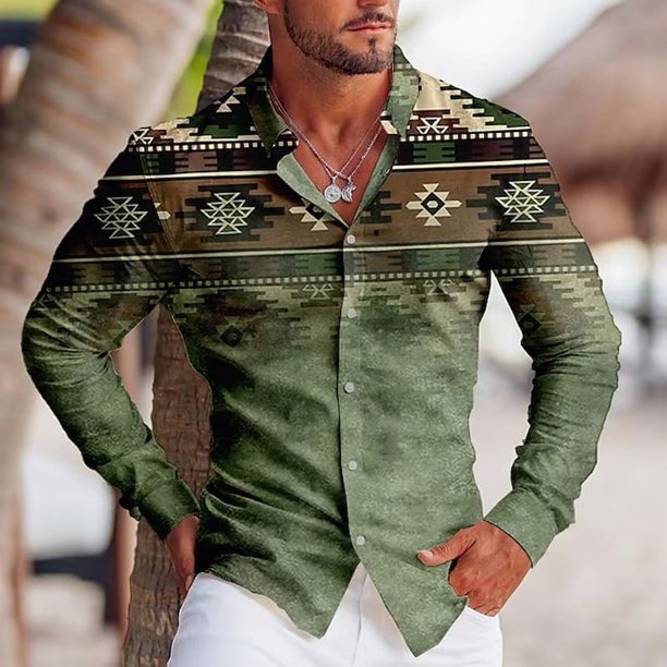 Camisas de otoño con estampado retro para hombre, camisas casuales de manga larga para hombre, camisetas con personalidad para exteriores para hombre, ropa holgada de calle para hombre
