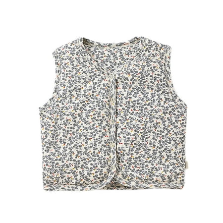 

Glonme Girls Waistcoat V Neck Outwear Floral Print Jacket Vest Home Loose Cardigan Cute Sleeveless Blue 100