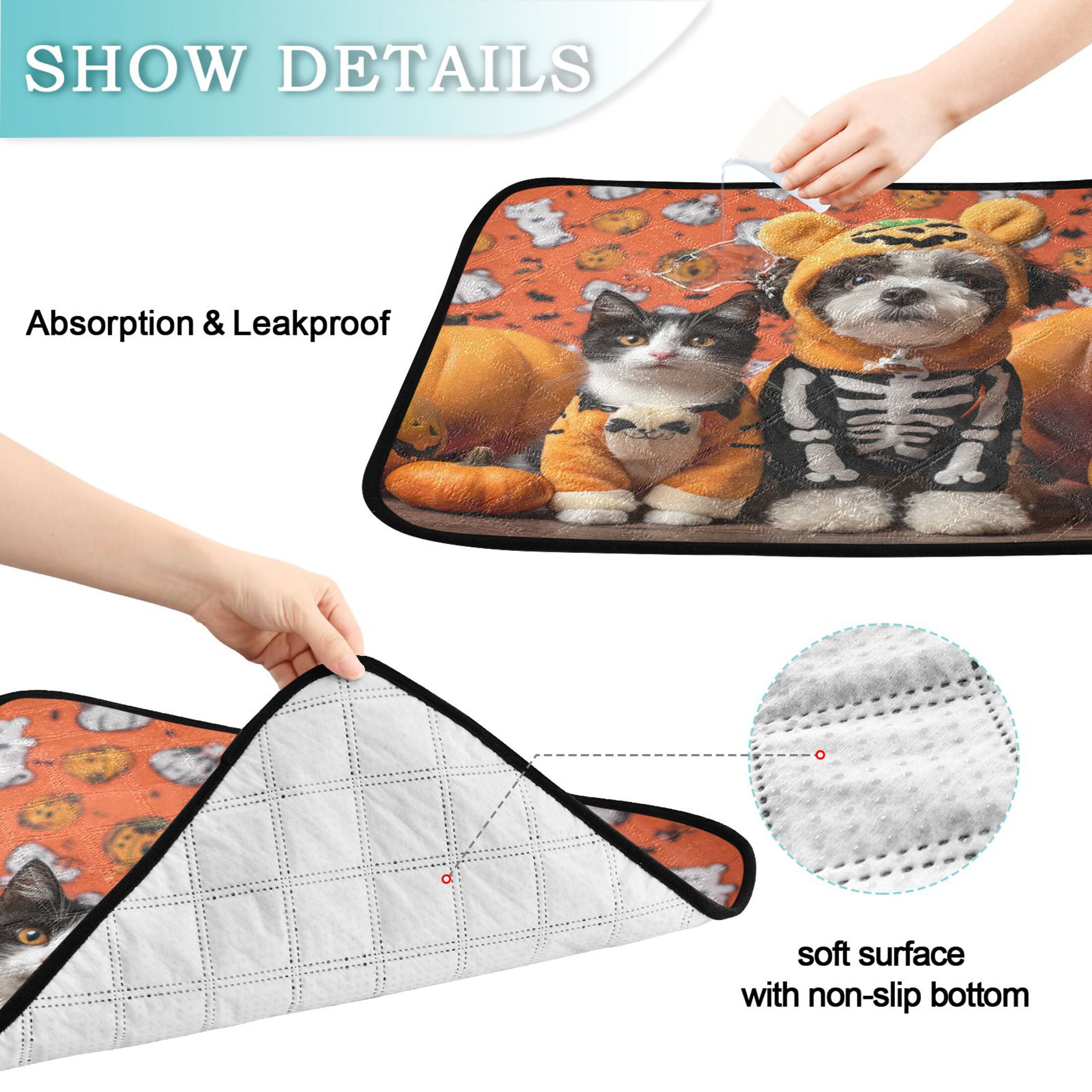 Qxltty Halloween Pets Cat litter Pads Pet Set of 2 Diaper Mats Center Anti-leakage Layer Absorbent Soft and Comfortable