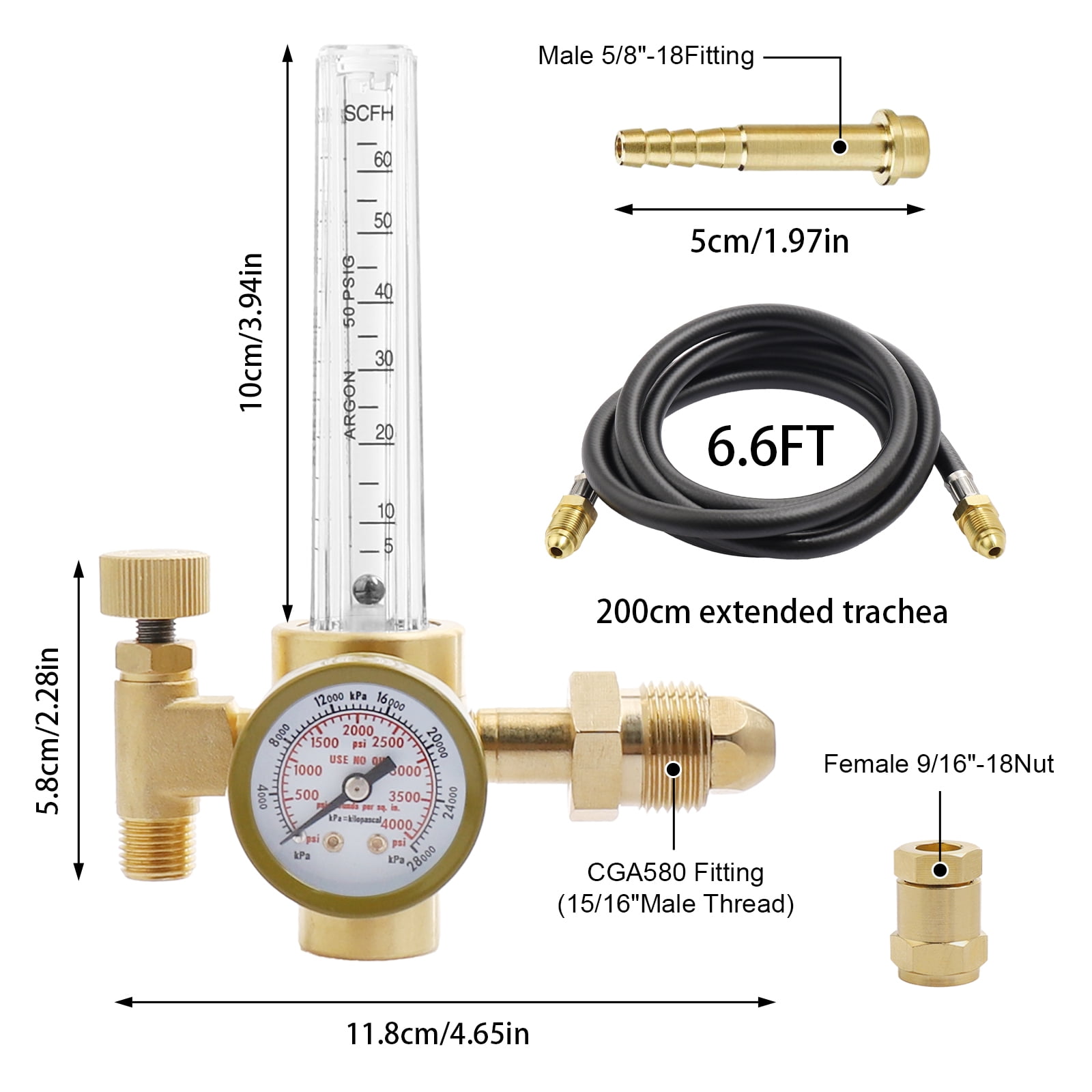 Audessy Welding Gas Regulator Flow Meter with Gas Hose, Leak-Proof Argon CO2 Pressure Gauge with Universal Multi-Interface, Suitable for MIG TIG Welding Machines