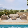 thumbnail image 2 of Vivid Outdoor 4 Piece Conversation Set in Light Eucalyptus Wood with Cushions, 2 of 15