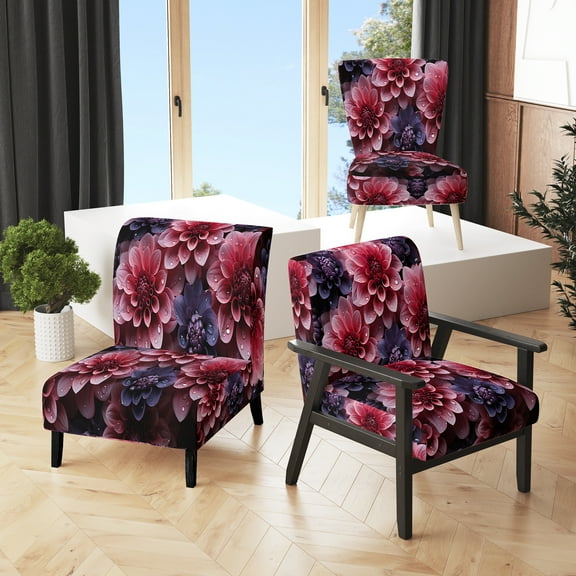 Designart "Majestic Dahlia in Pink I" Red Dahlia Upholstered Accent Chair - Traditional Arm Chair For Bedroom